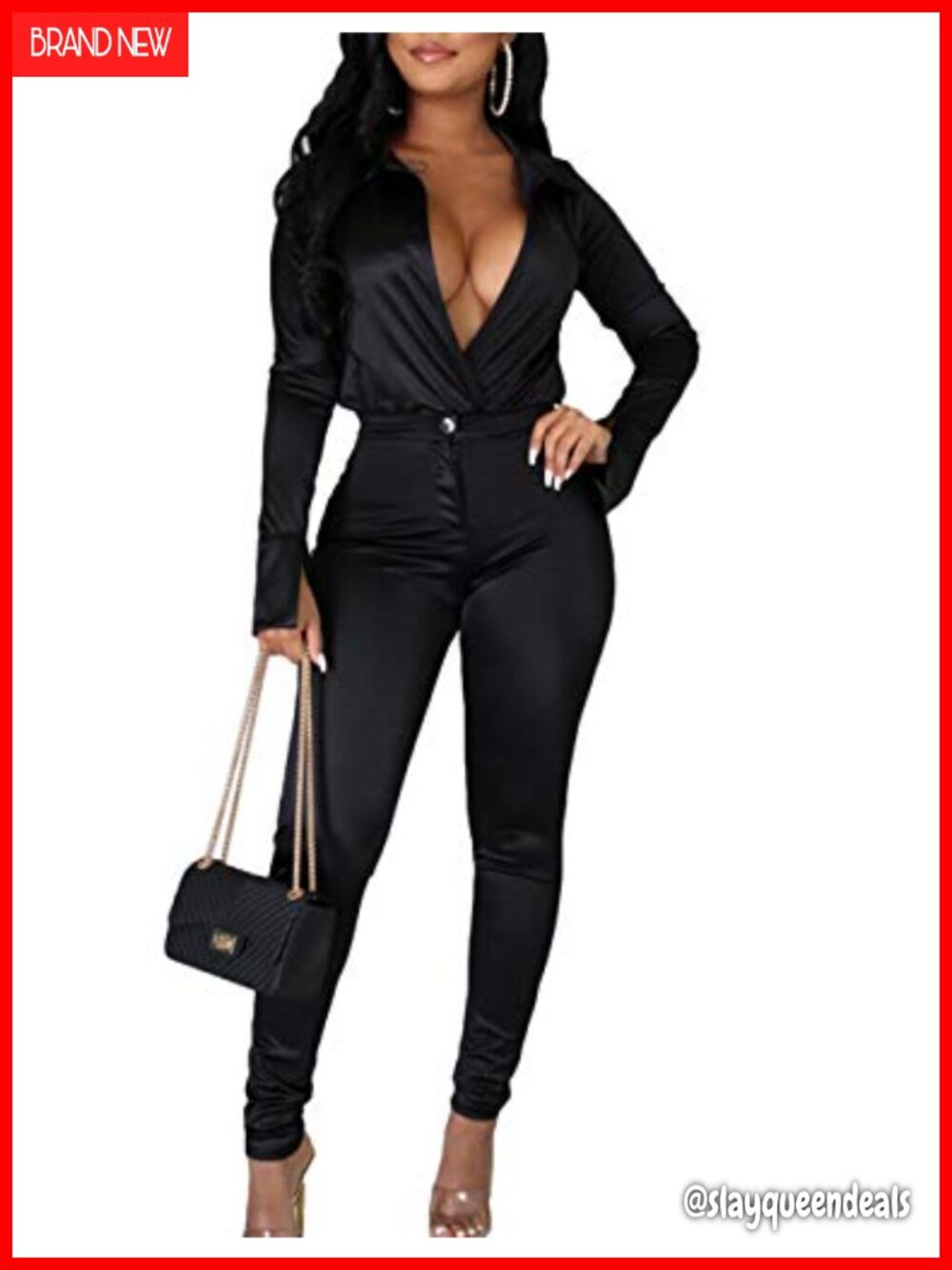 Women's Silk Satin Bodysuit and Pants Two Piece Business Set